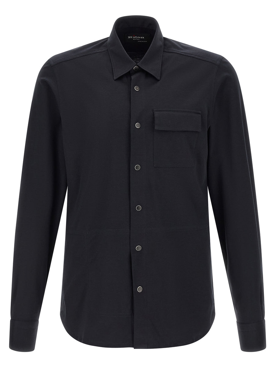 Kiton Buba Shirt For Men 100 Percent Cotton Front Snap Closure Everyday Elegance With Front Pockets