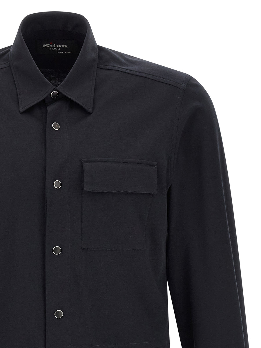Kiton Buba Shirt For Men 100 Percent Cotton Front Snap Closure Everyday Elegance With Front Pockets