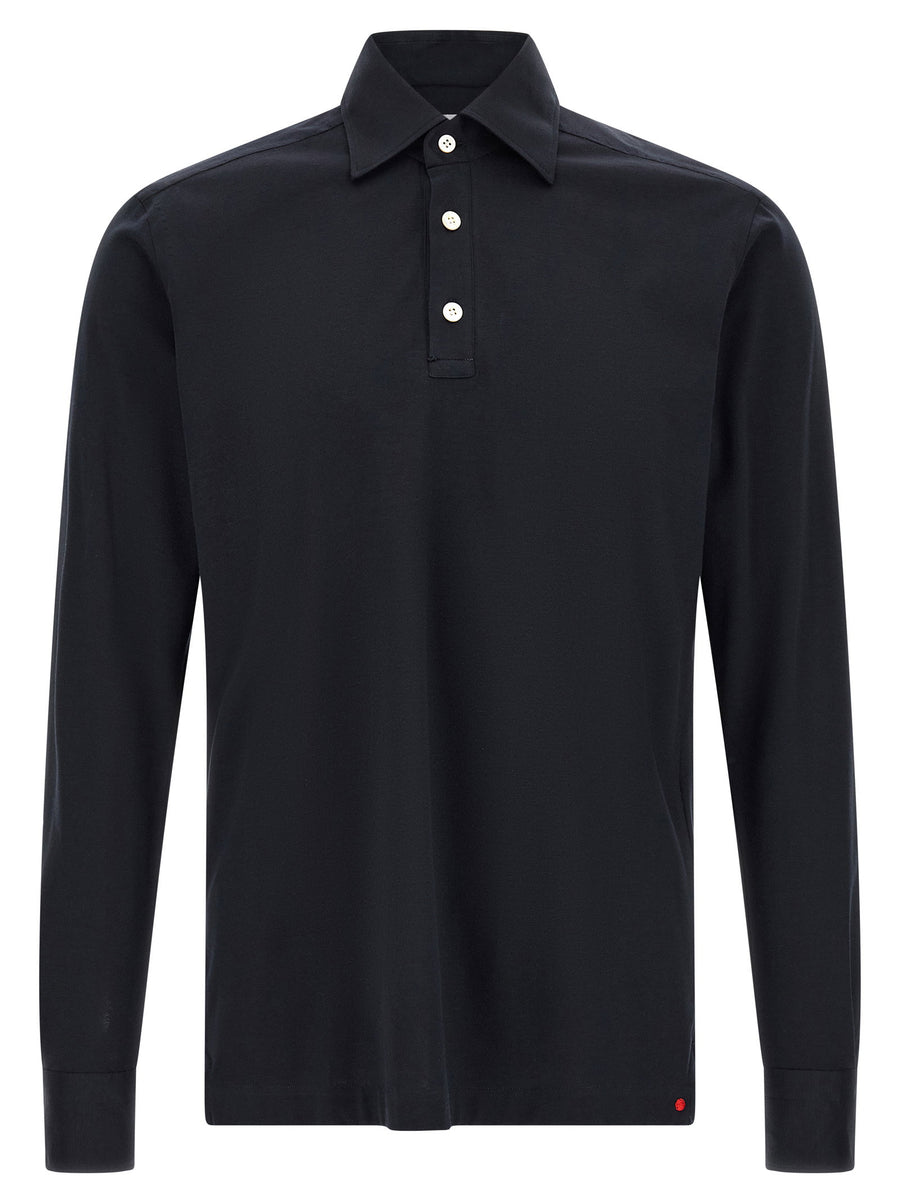 Kiton Positano Polo Shirt Blue 100 Percent Cotton Luxury For Men