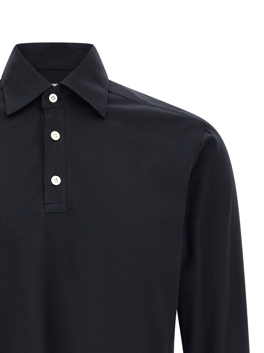Kiton Positano Polo Shirt Blue 100 Percent Cotton Luxury For Men