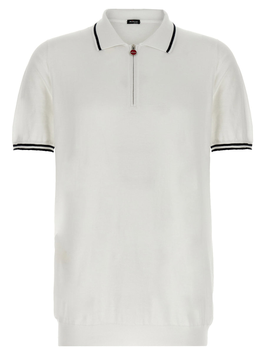 Kiton Ciro Polo Shirt for Men Luxury Cotton With Contrast Detailing and Half Zip Collar