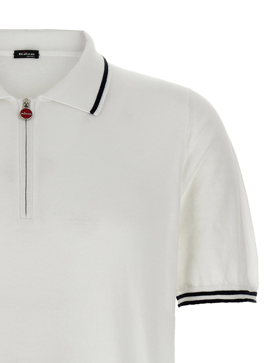 Kiton Ciro Polo Shirt for Men Luxury Cotton With Contrast Detailing and Half Zip Collar