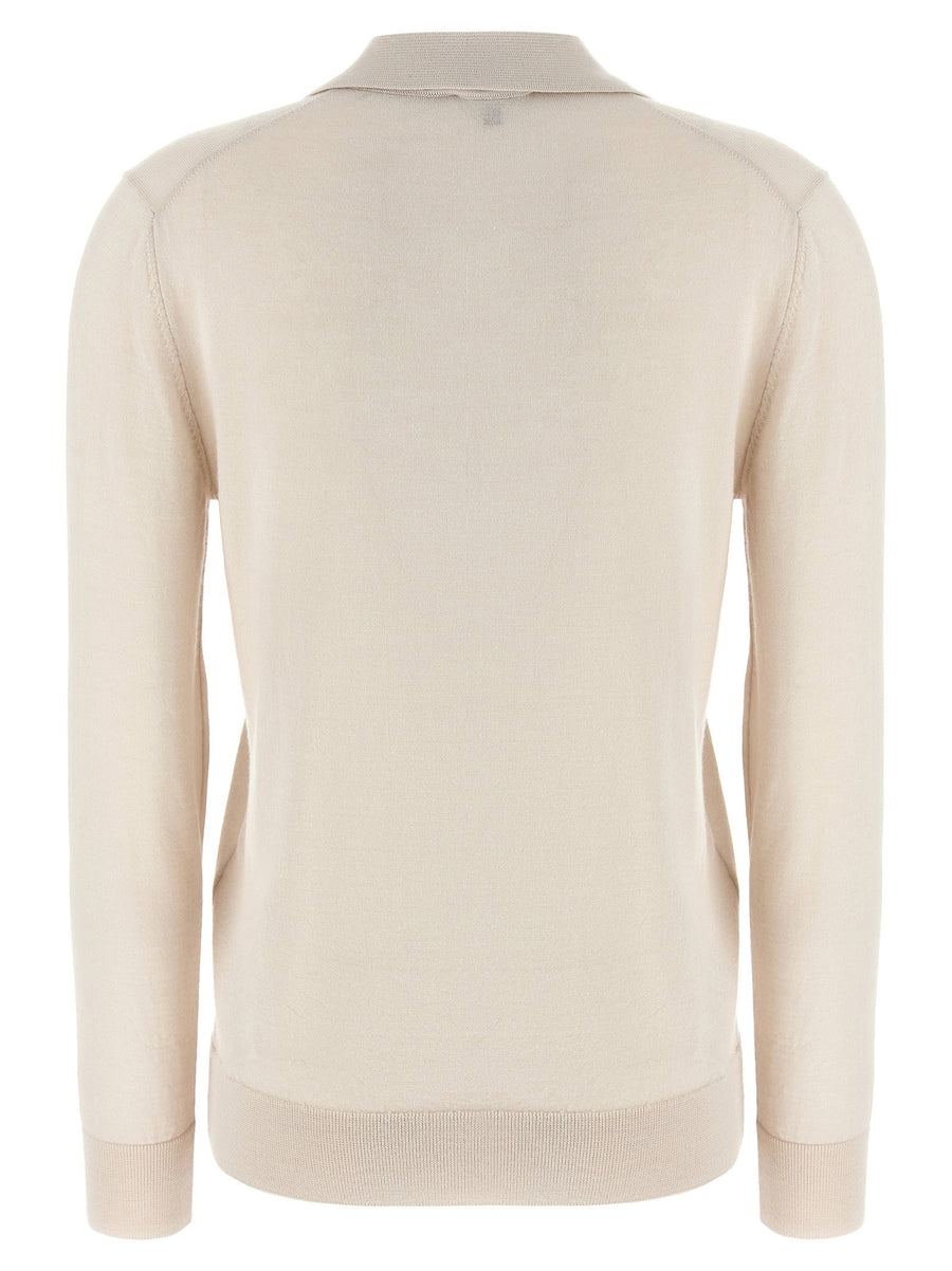 Brioni Cashmere Silk Polo Shirt for Women, Luxurious 70/30 Knit, Soft Hand, Refined Drape, Beige