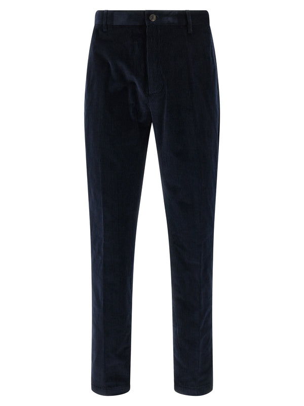 Department 5 Prince Blue Corduroy Cropped Trousers Front Zip Closure