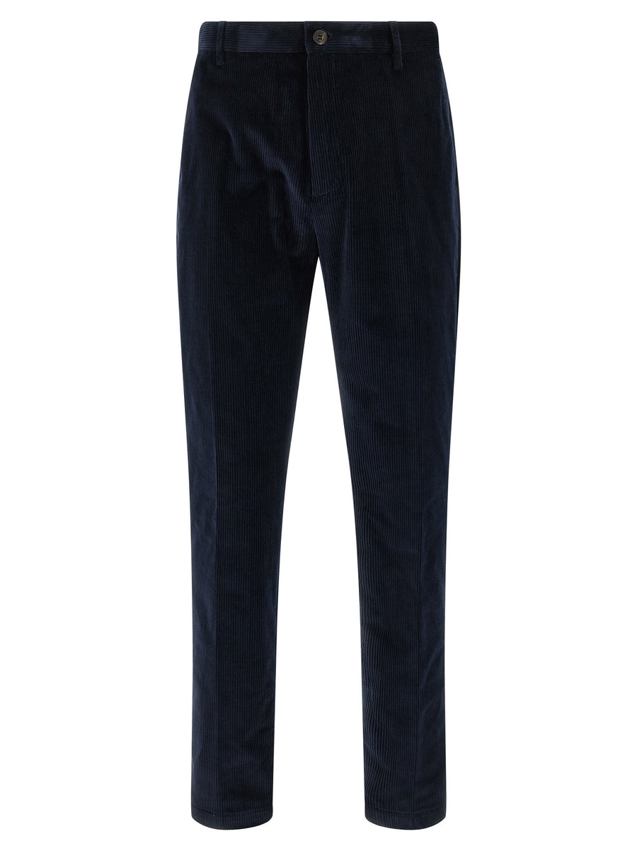 Department 5 Prince Blue Corduroy Cropped Trousers Front Zip Closure