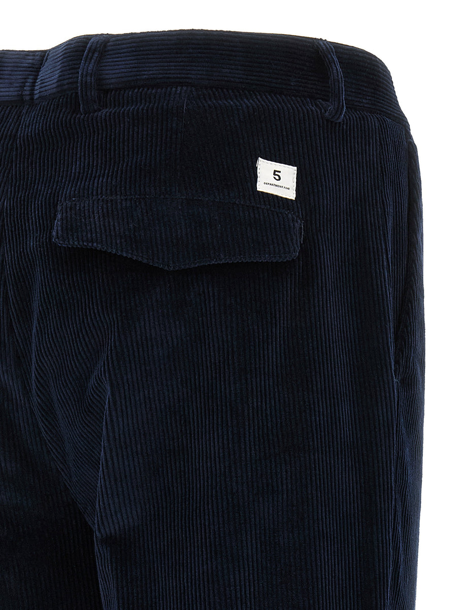 Department 5 Prince Blue Corduroy Cropped Trousers Front Zip Closure
