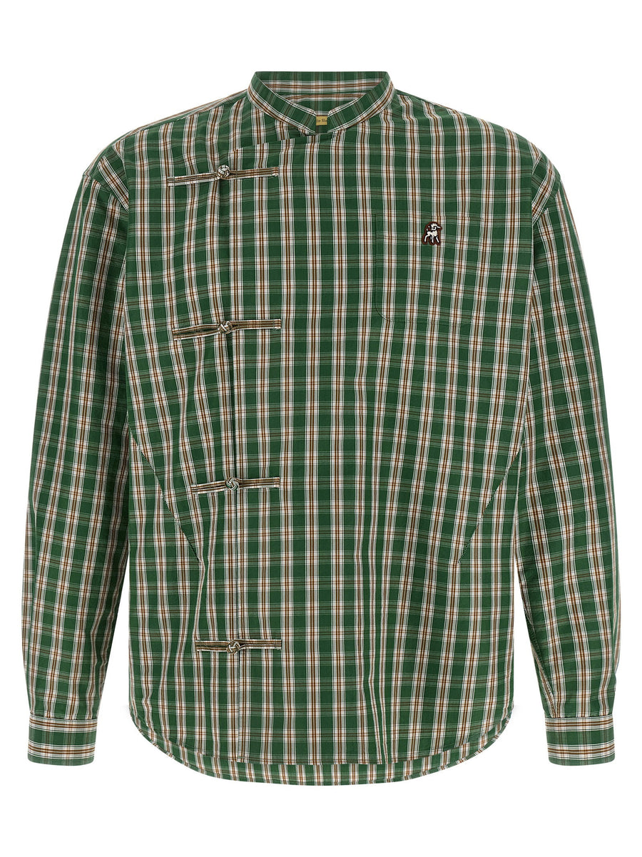Undercover The Shepherd Green Wrinkled Check Mandarin Collar Shirt