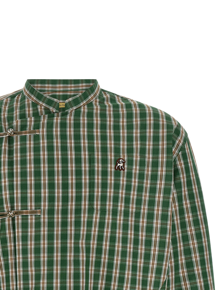 Undercover The Shepherd Green Wrinkled Check Mandarin Collar Shirt