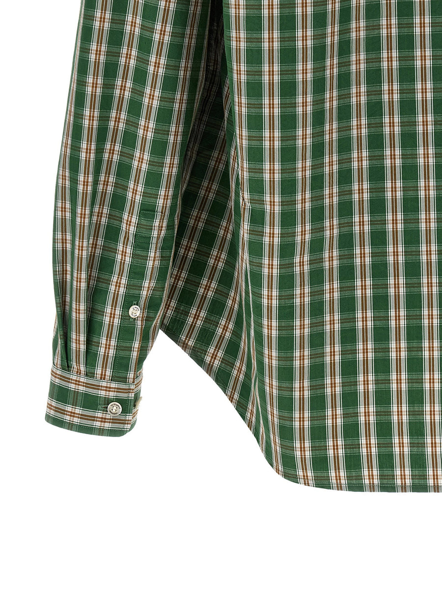 Undercover The Shepherd Green Wrinkled Check Mandarin Collar Shirt