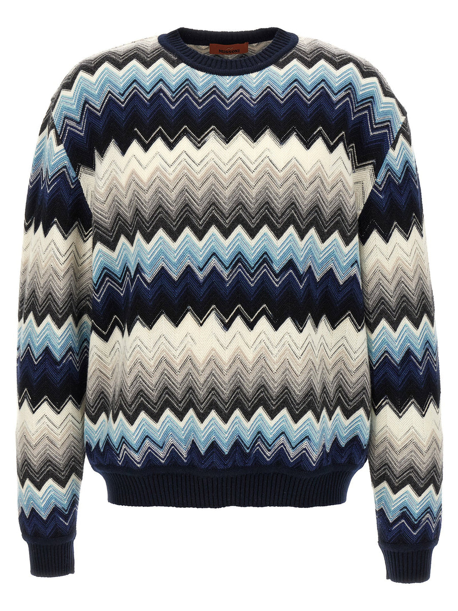 Missoni Caperdoni Zigzag Multicolor Wool Blend Crewneck Sweater