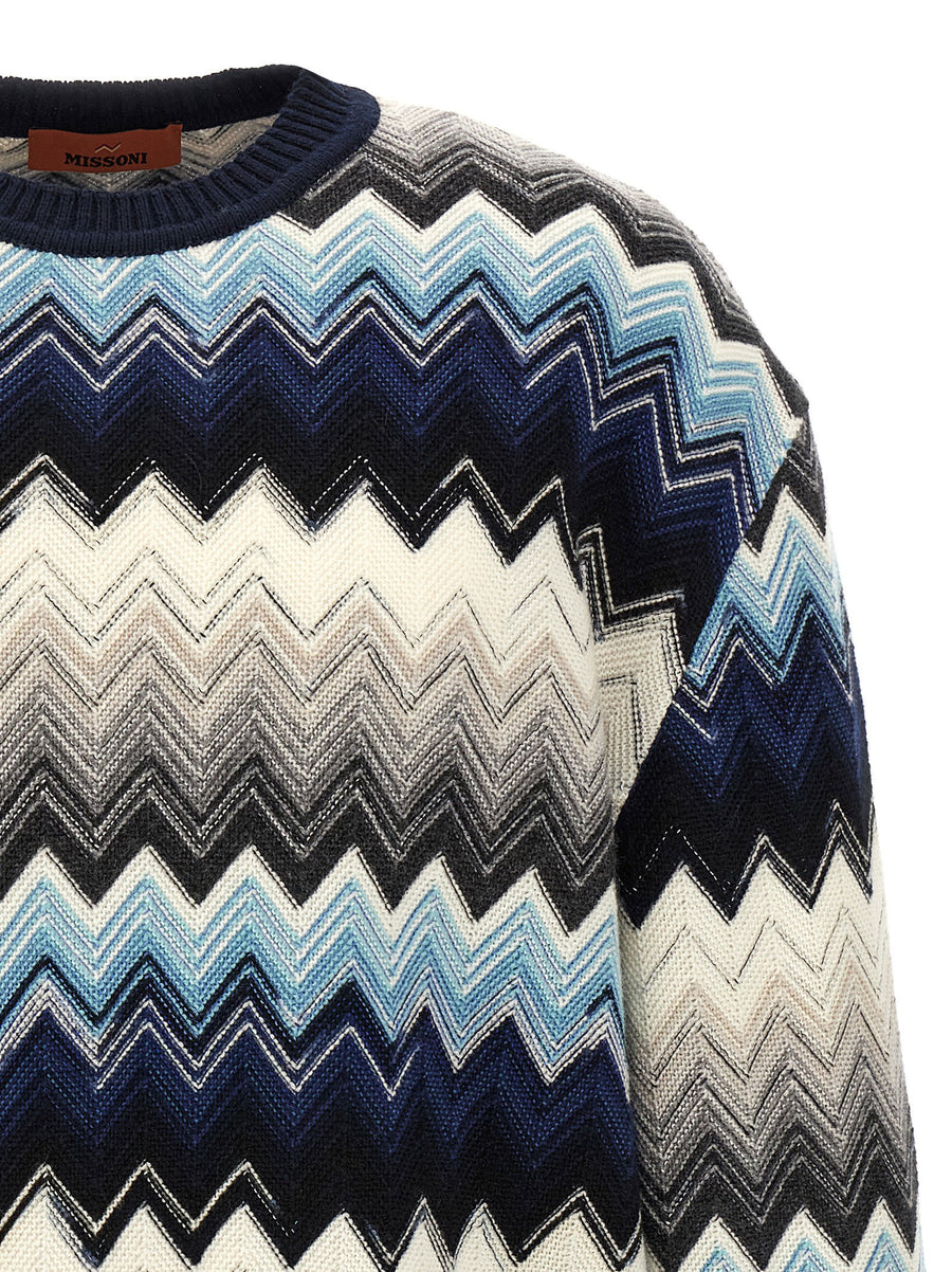Missoni Caperdoni Zigzag Multicolor Wool Blend Crewneck Sweater