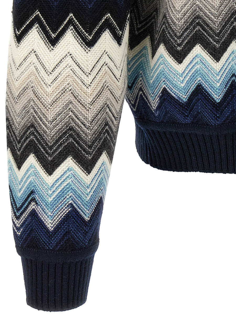 Missoni Caperdoni Zigzag Multicolor Wool Blend Crewneck Sweater