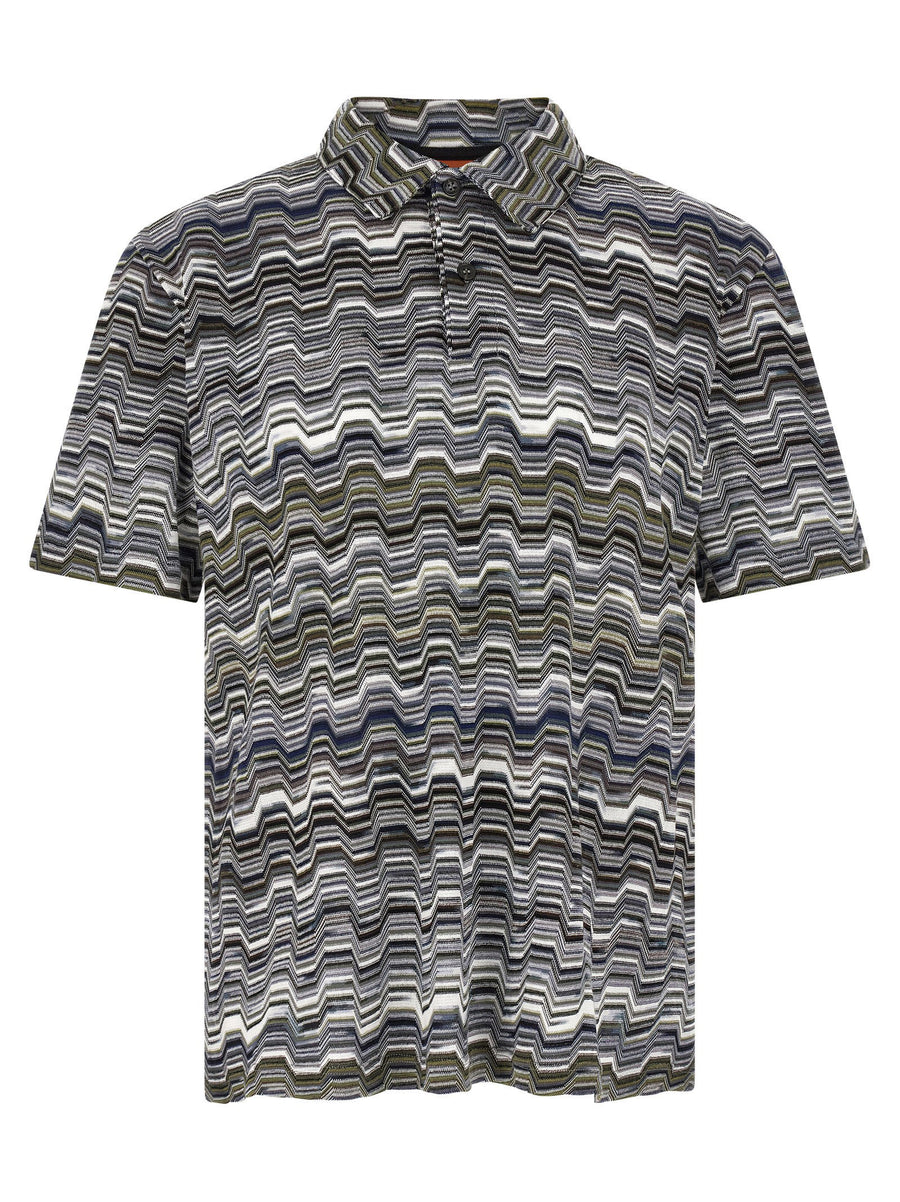 Missoni Zigzag Polo Shirt Luxury For Men 100 Percent Cotton Green Jacquard Knit Texture Spring Summer 2026