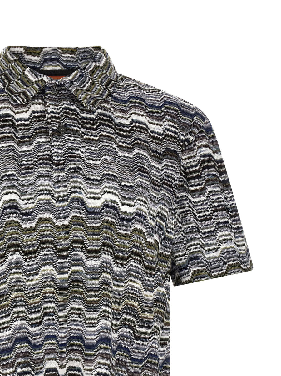 Missoni Zigzag Polo Shirt Luxury For Men 100 Percent Cotton Green Jacquard Knit Texture Spring Summer 2026