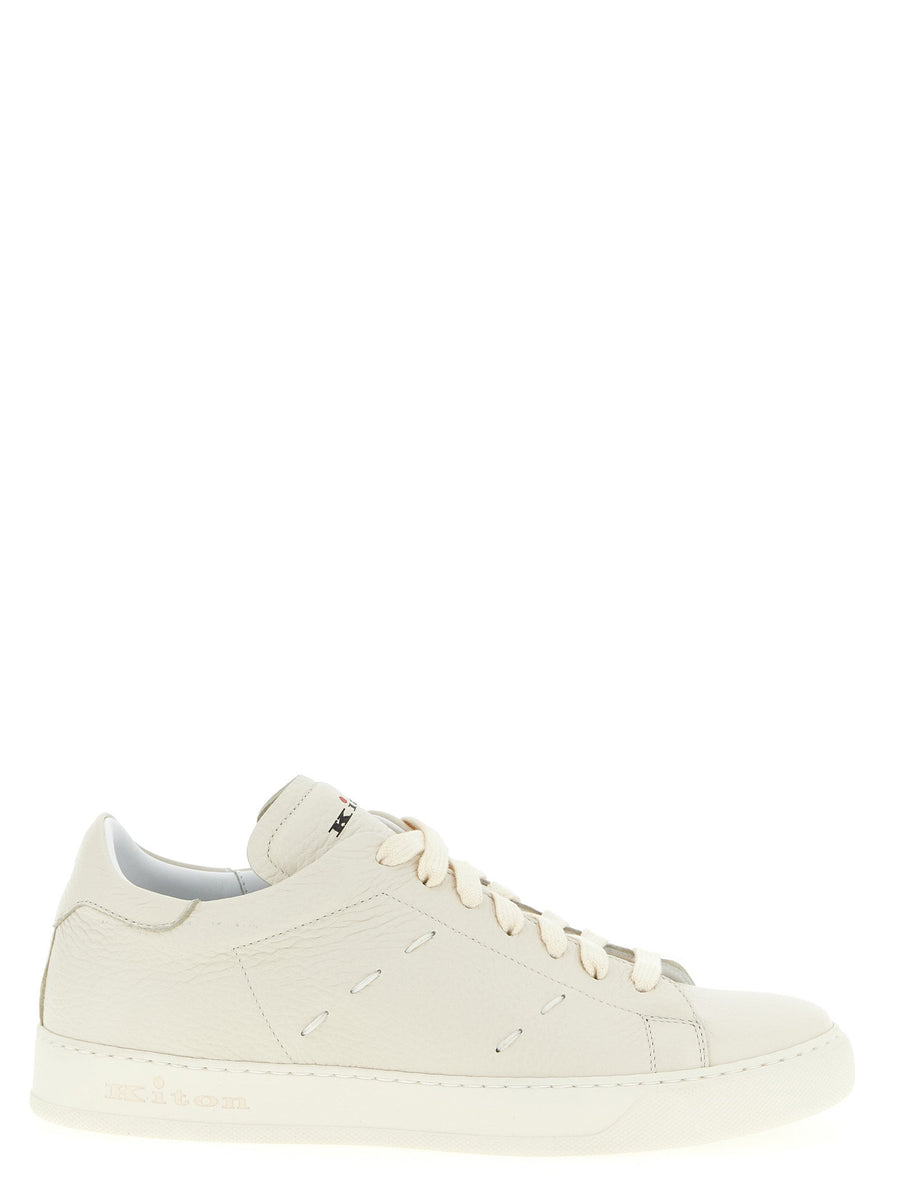 Kiton White Hammered Leather Sneakers 100 Percent Deer Leather Handcrafted