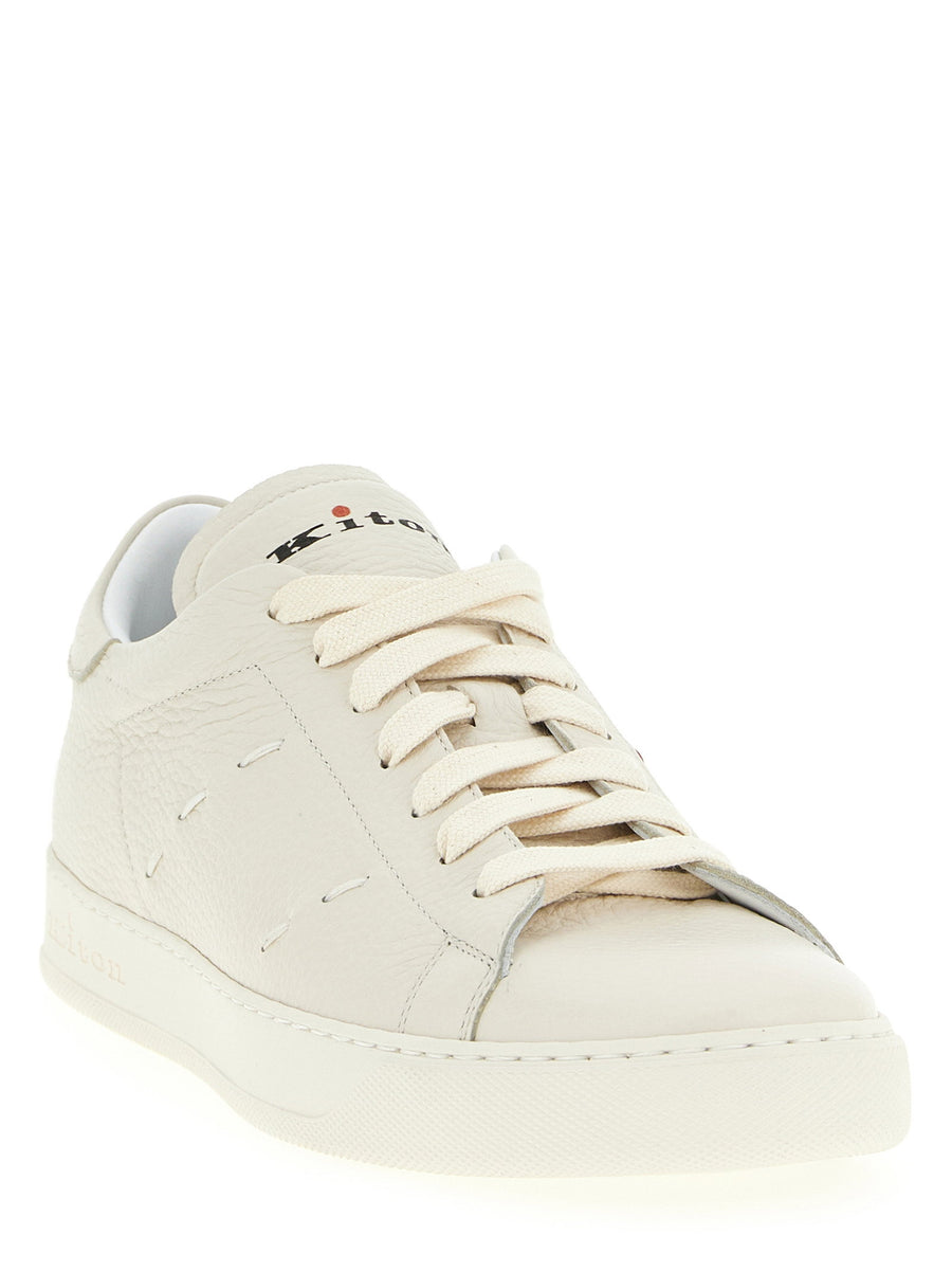 Kiton White Hammered Leather Sneakers 100 Percent Deer Leather Handcrafted