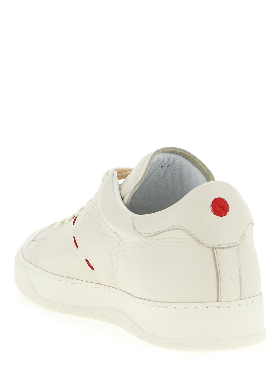 Kiton White Hammered Leather Sneakers 100 Percent Deer Leather Handcrafted
