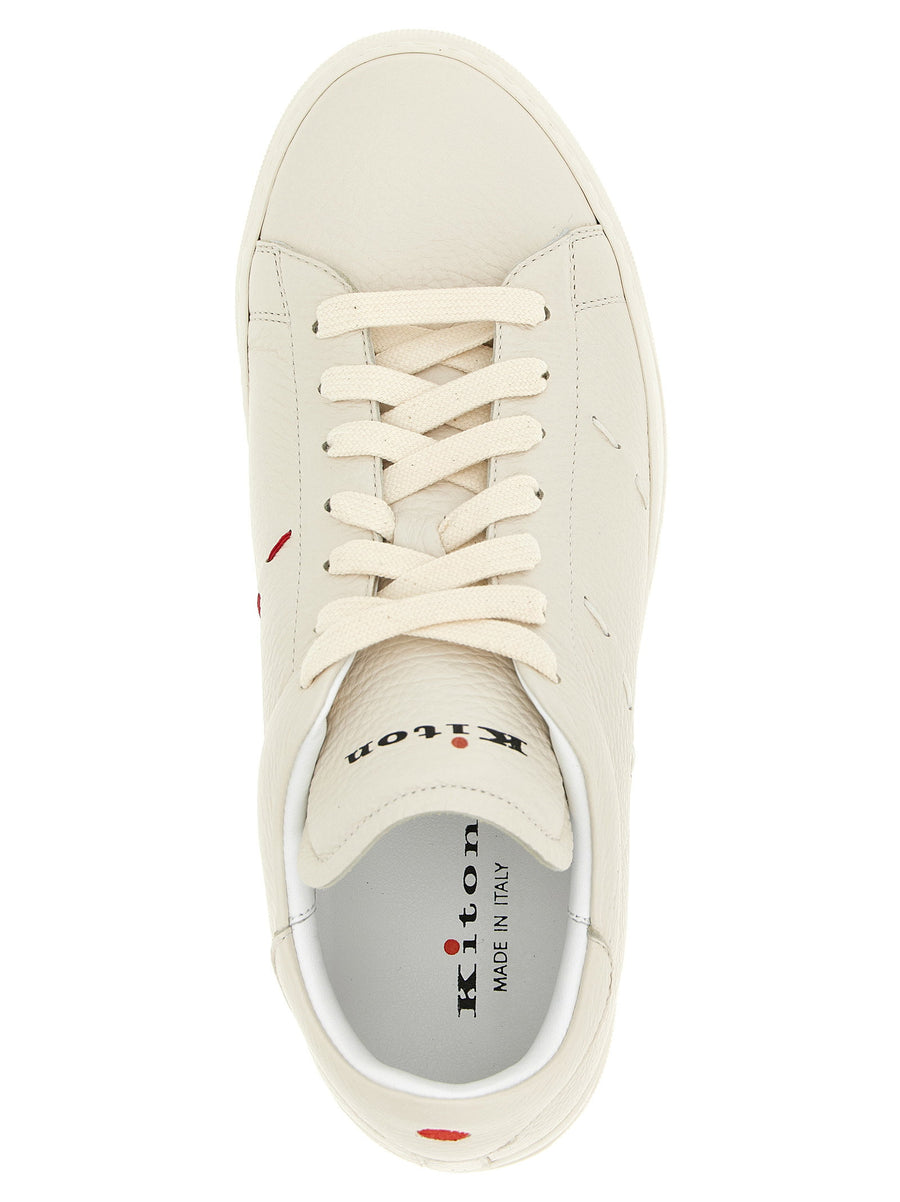 Kiton White Hammered Leather Sneakers 100 Percent Deer Leather Handcrafted