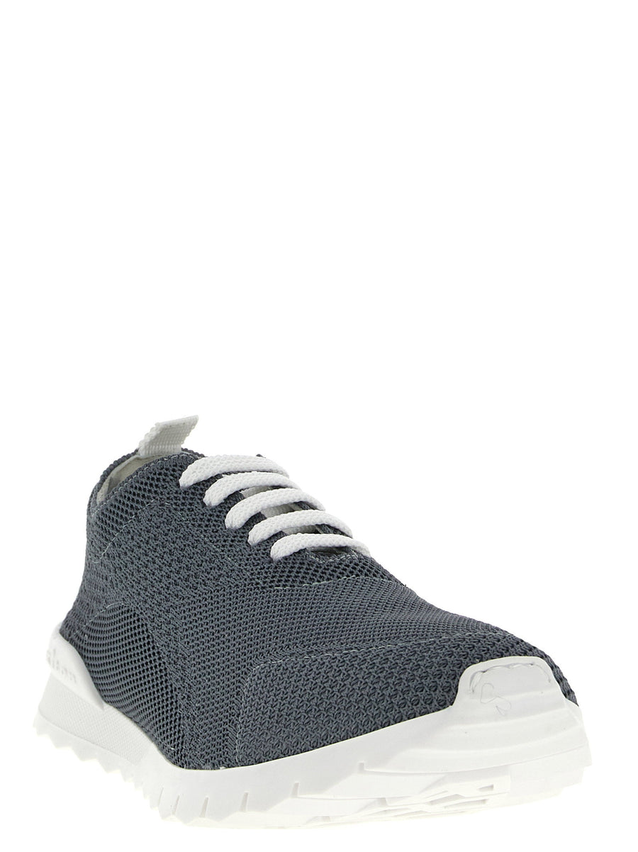 Kiton Fits Sneakers Luxury Gray Mesh Breathable Comfort For Men Lace Up Embroidered Logo