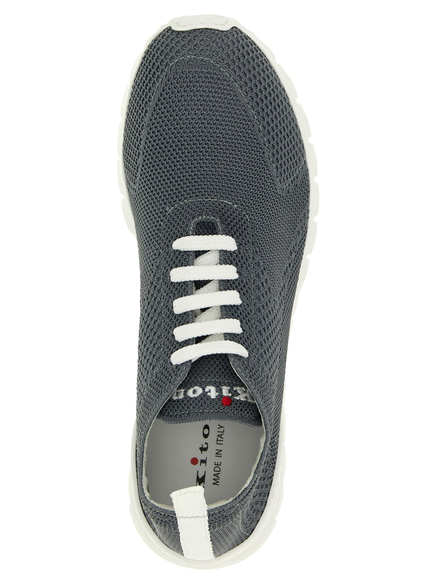Kiton Fits Sneakers Luxury Gray Mesh Breathable Comfort For Men Lace Up Embroidered Logo