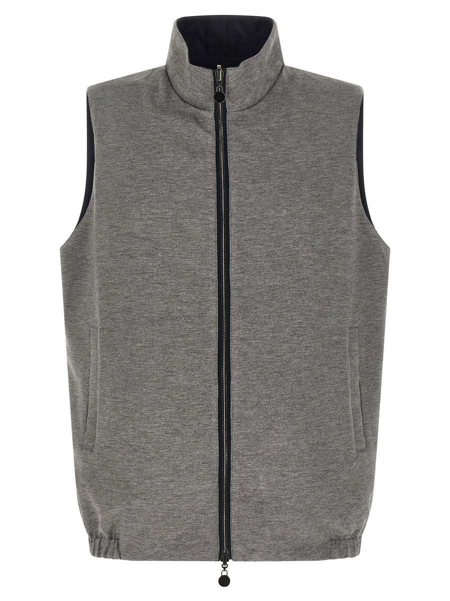 Kiton Double Face Reversible Vest For Men Premium Nylon And Cotton Jersey Blue Luxury