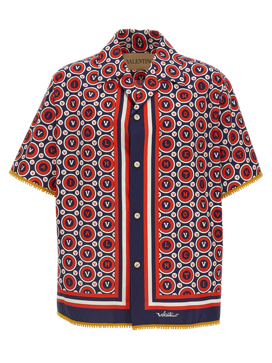 Valentino Garavani Bulles Royales Shirt For Women Luxurious Multicolor Poplin Print With V Neck Lapels Button Closure