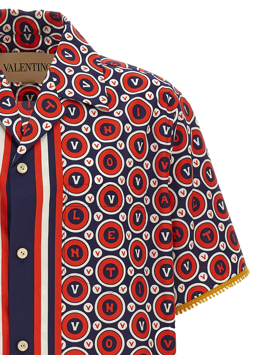 Valentino Garavani Bulles Royales Shirt For Women Luxurious Multicolor Poplin Print With V Neck Lapels Button Closure