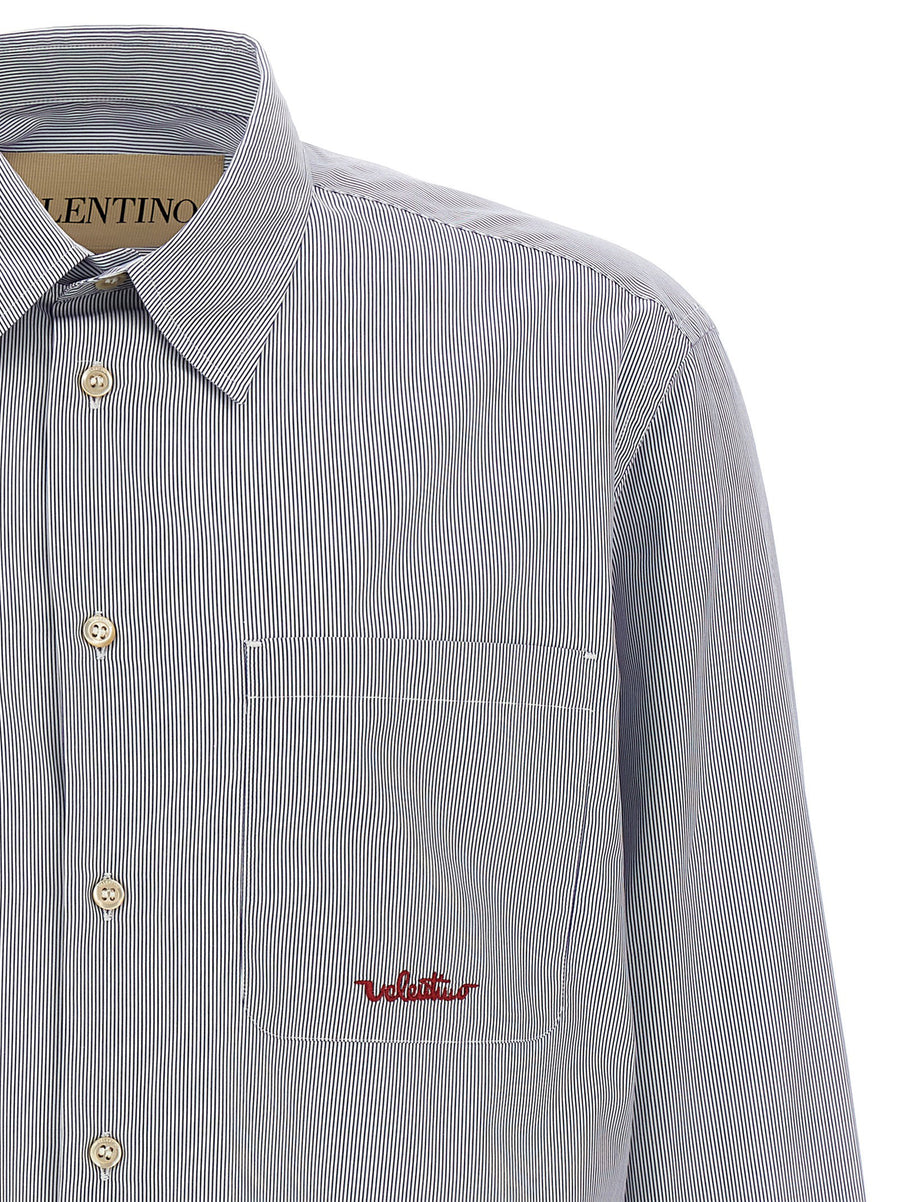 Valentino Garavani Striped Shirt For Men With Luxury 100 Percent Cotton Comfort Tailored Fit Logo Patch Pocket