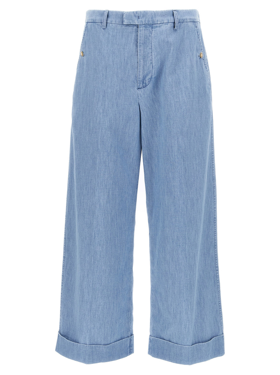 Valentino Garavani Turn Up Jeans For Women With High Rise Wide Leg And Turned Hem