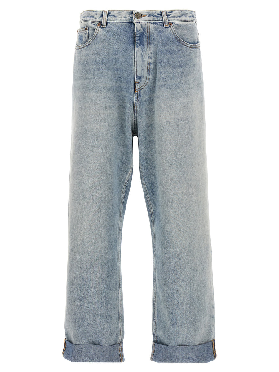 Valentino Garavani Turn Up Jeans For Men Premium Light Blue Cotton Denim With High Waist