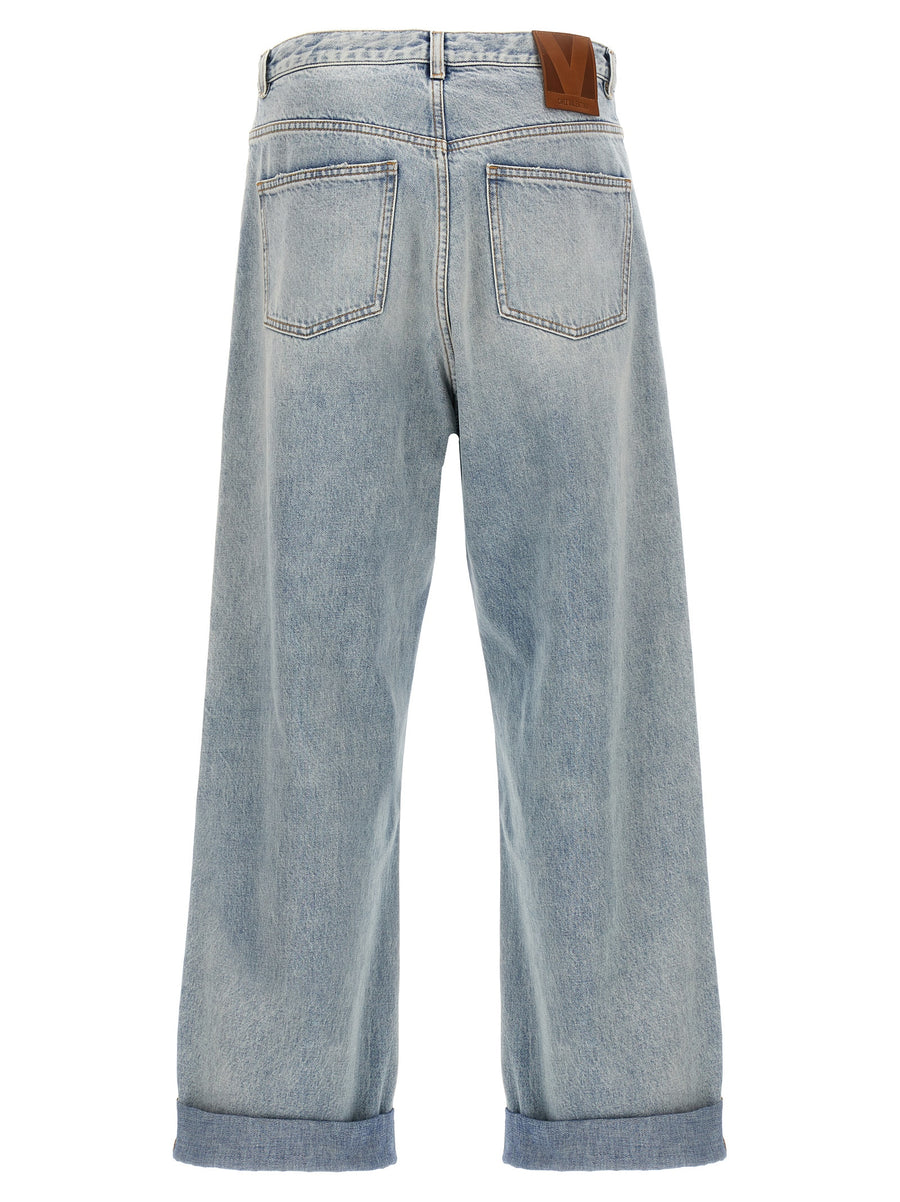 Valentino Garavani Turn Up Jeans For Men Premium Light Blue Cotton Denim With High Waist