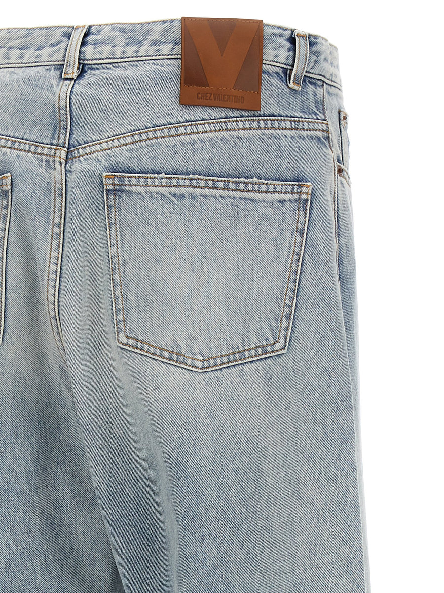 Valentino Garavani Turn Up Jeans For Men Premium Light Blue Cotton Denim With High Waist