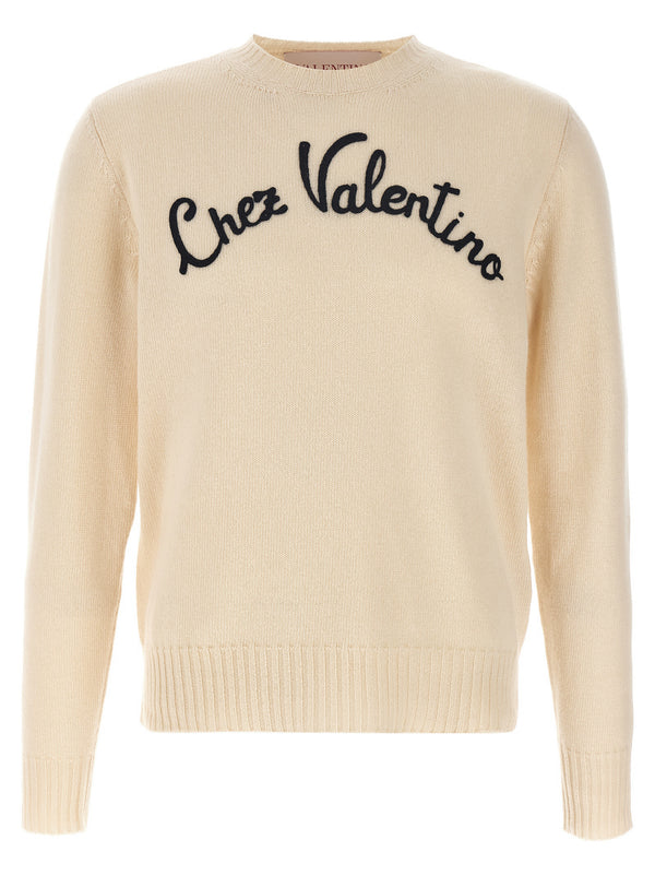 Valentino Garavani Chez Valentino Sweater for Men Premium Virgin Wool Knit with Front Embroidery