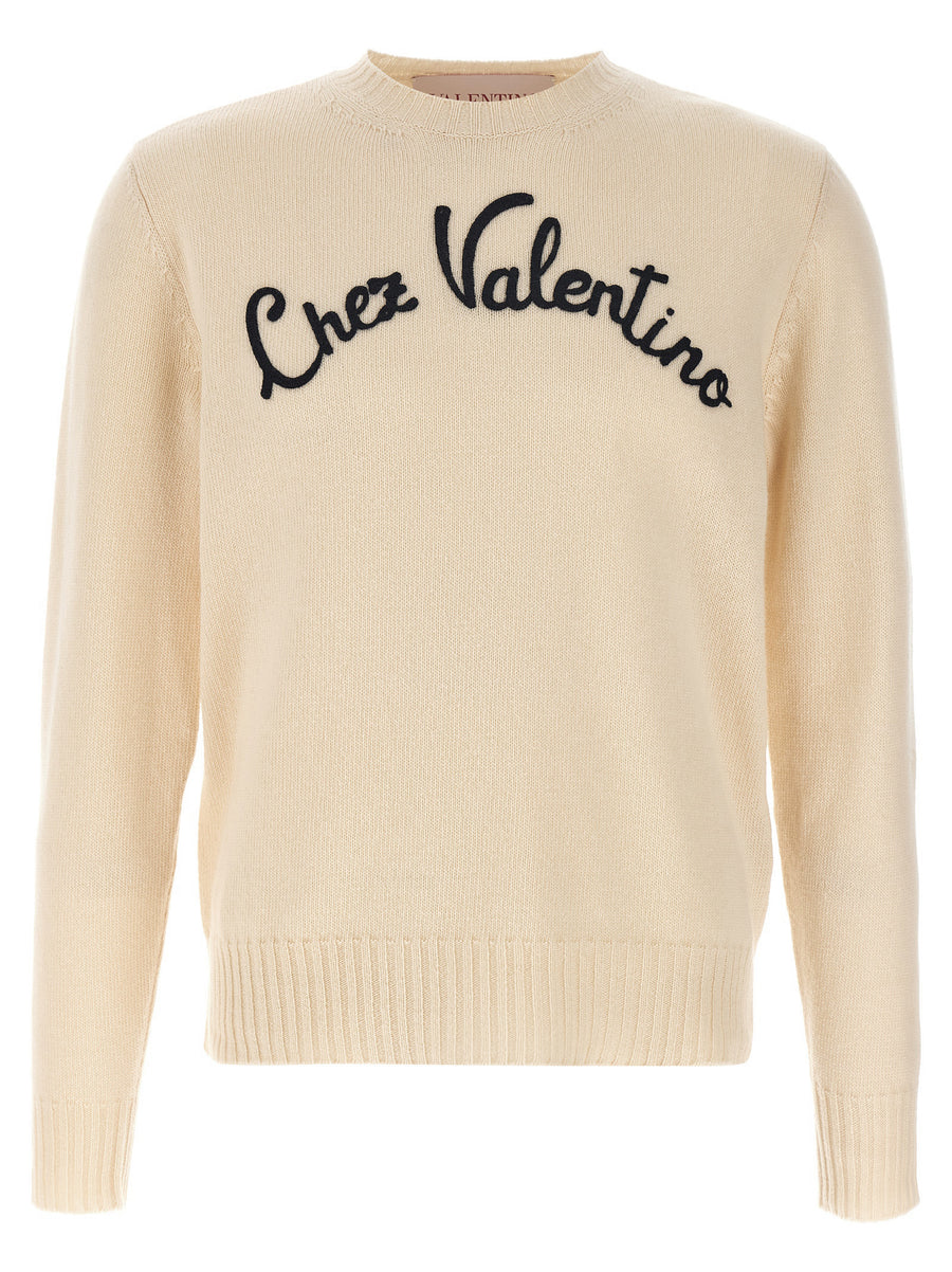 Valentino Garavani Chez Valentino Sweater for Men Premium Virgin Wool Knit with Front Embroidery