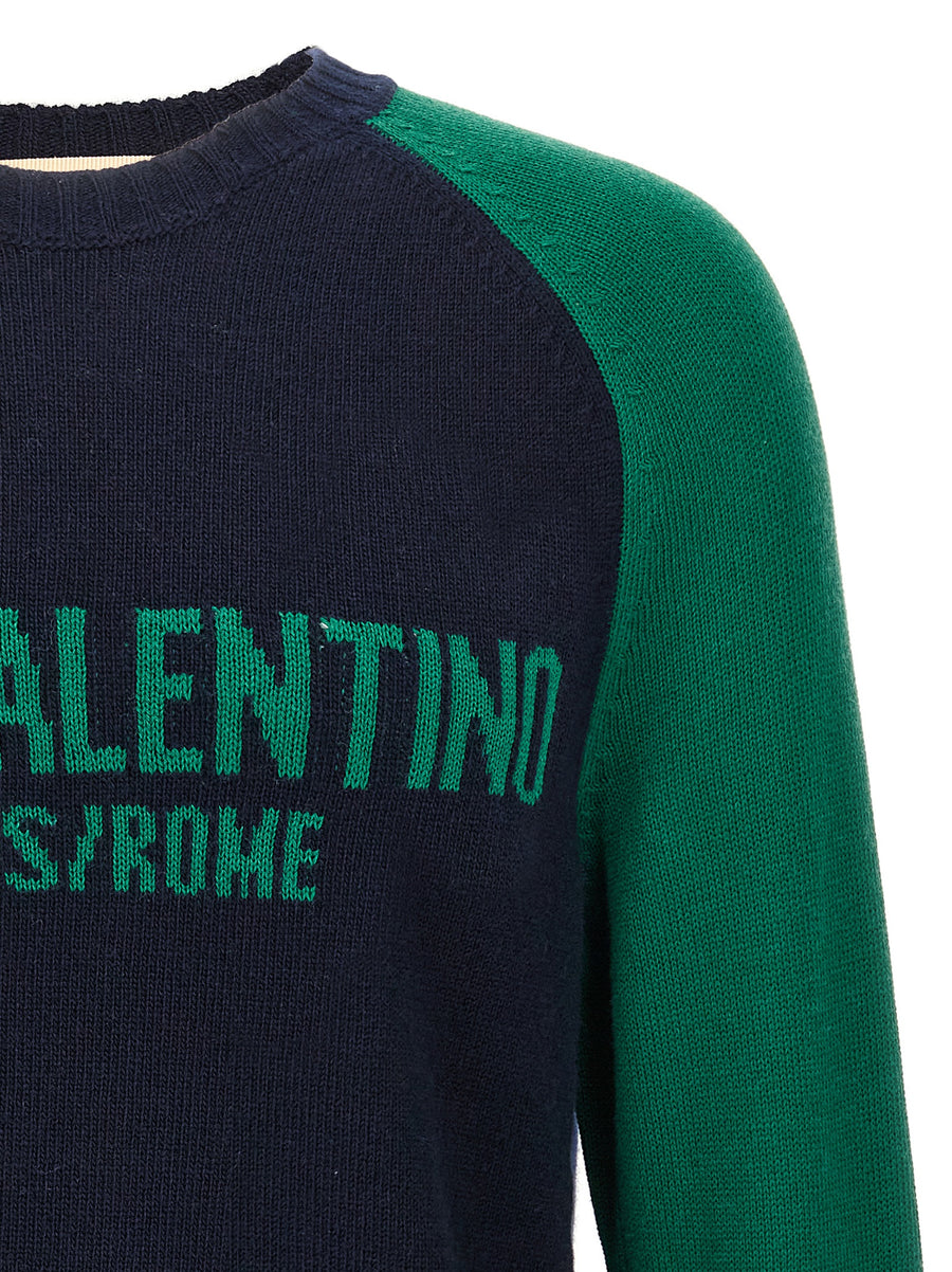 Valentino Garavani Luxurious Chez Valentino Jersey Blue Wool Blend Knit Front Jacquard Pattern for Men