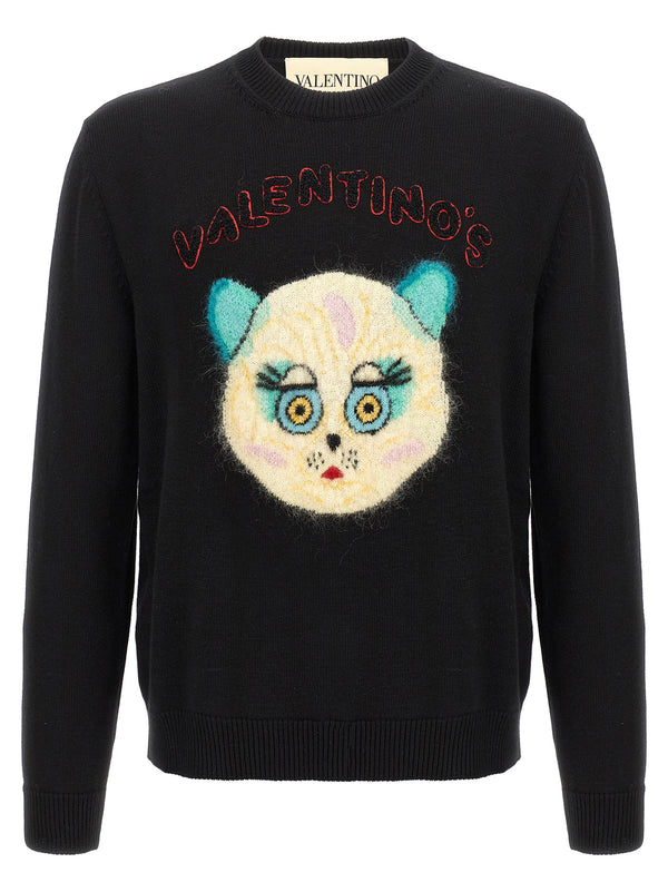 Valentino Garavani Le Chat De La Maison Embroidered Sweater For Men Front And Back Embroidery Premium Crew Neck