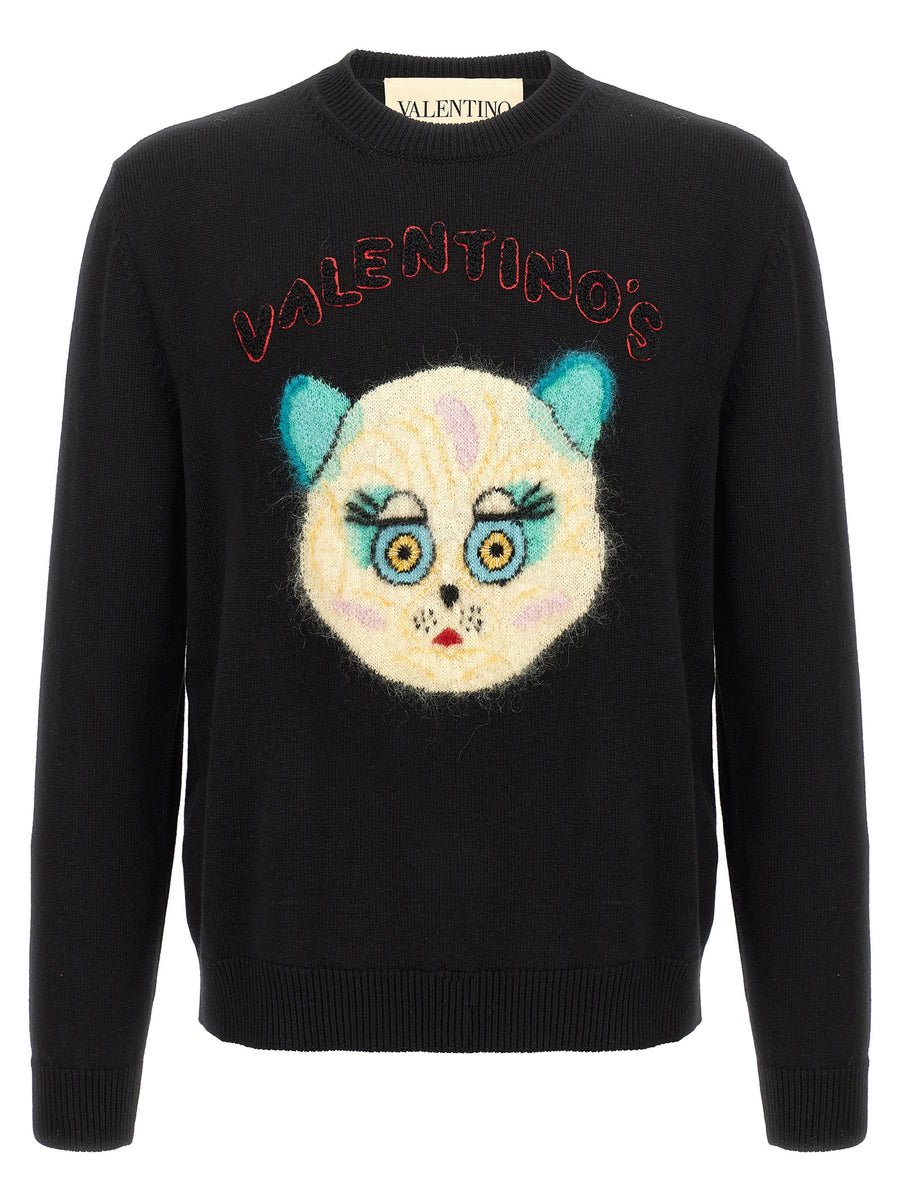 Valentino Garavani Le Chat De La Maison Embroidered Sweater For Men Front And Back Embroidery Premium Crew Neck