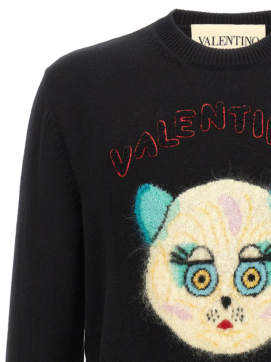 Valentino Garavani Le Chat De La Maison Embroidered Sweater For Men Front And Back Embroidery Premium Crew Neck
