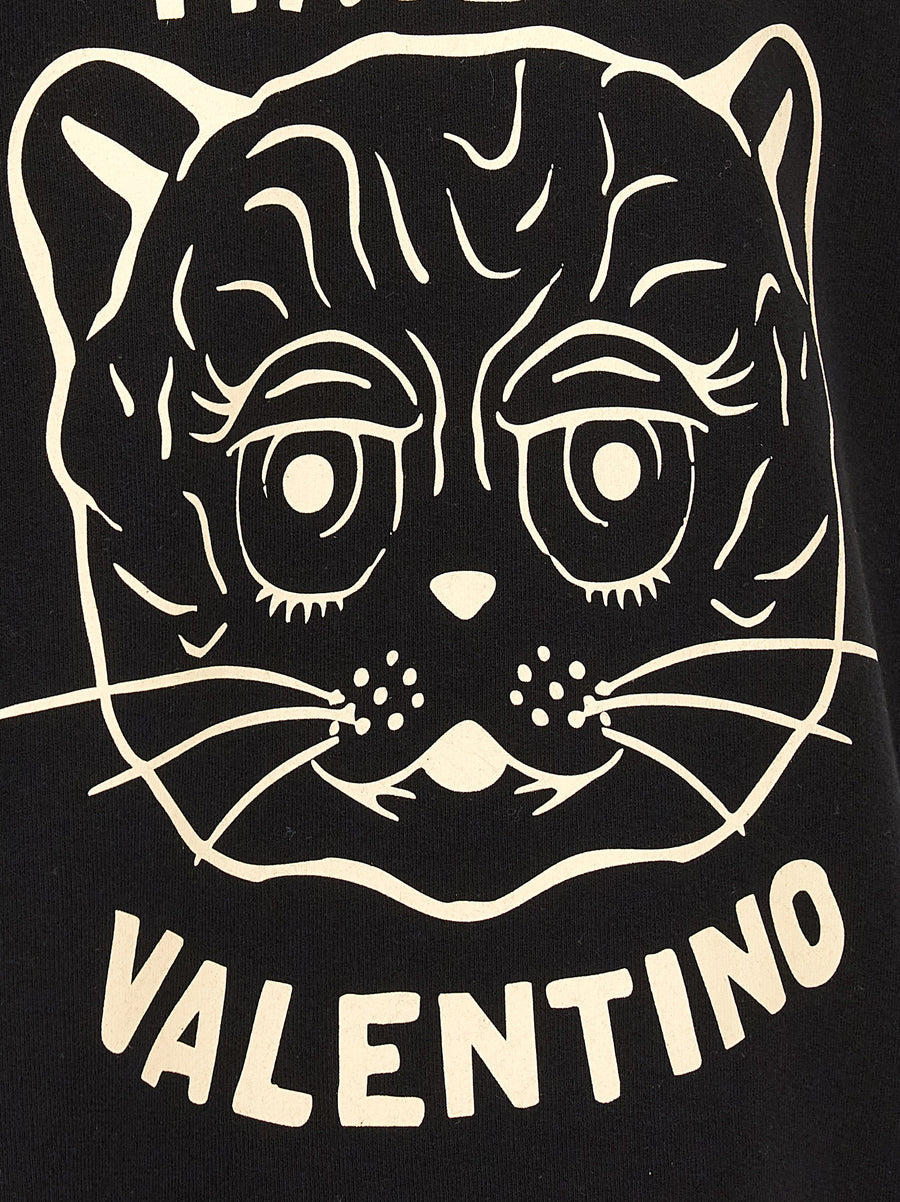 Valentino Garavani Hoodie Luxurious Brushed Cotton For Men With Cat Print And Relaxed Fit