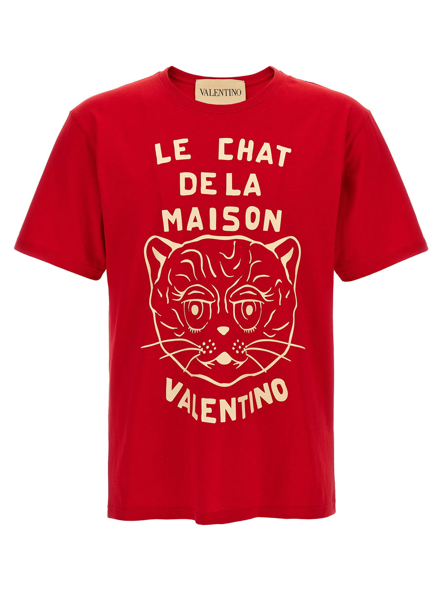 Valentino Garavani Le Chat De La Maison Cotton T Shirt Red For Men