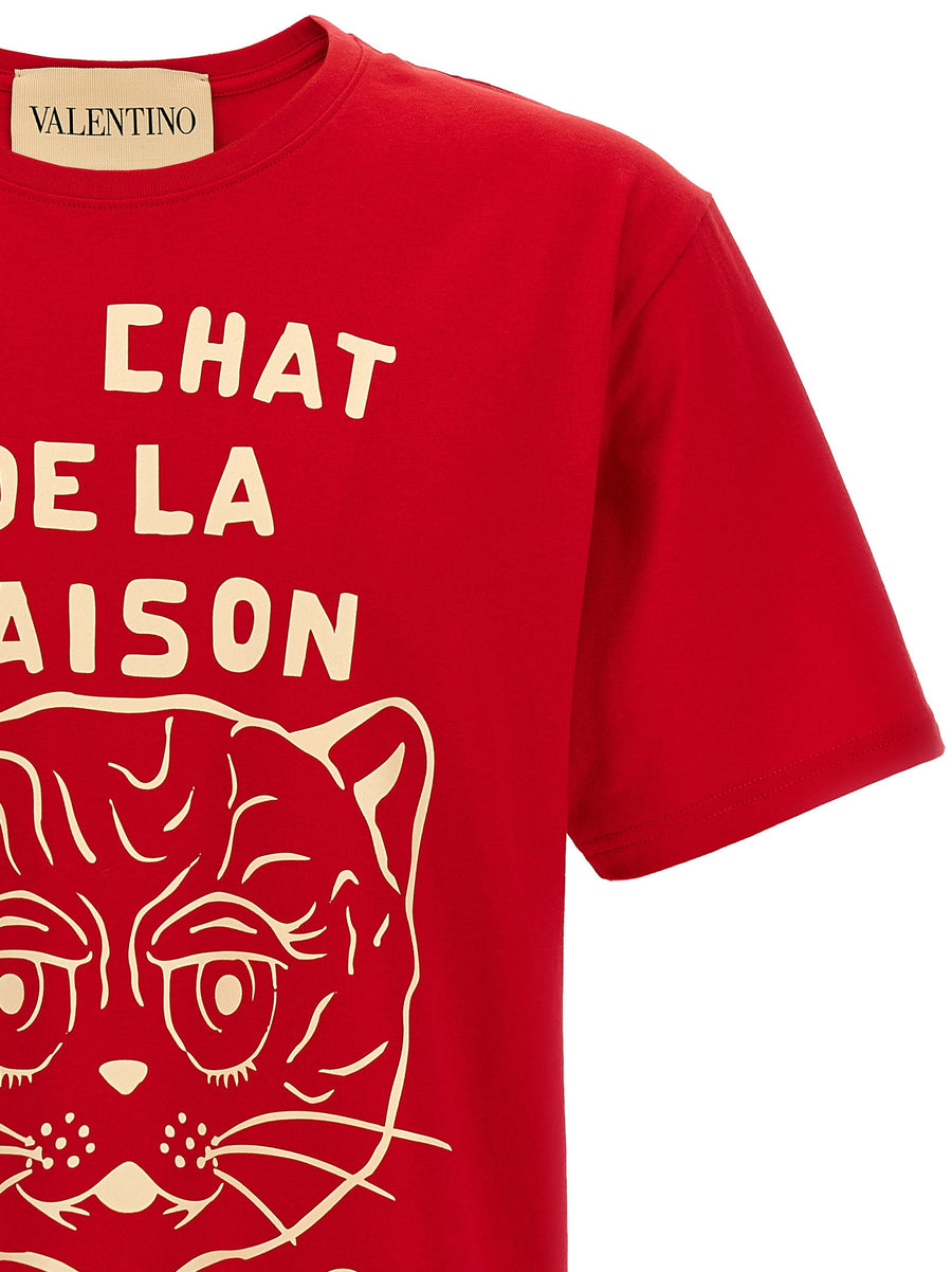 Valentino Garavani Le Chat De La Maison Cotton T Shirt Red For Men