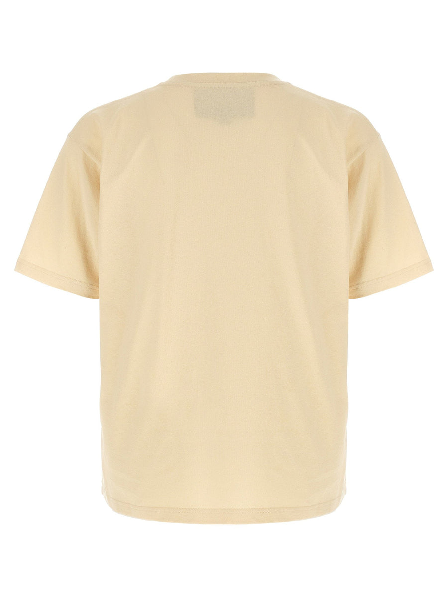 Valentino Garavani Made In Valentino T Shirt Men 100 Percent Cotton Beige Versatile Logo Print Crew Neck
