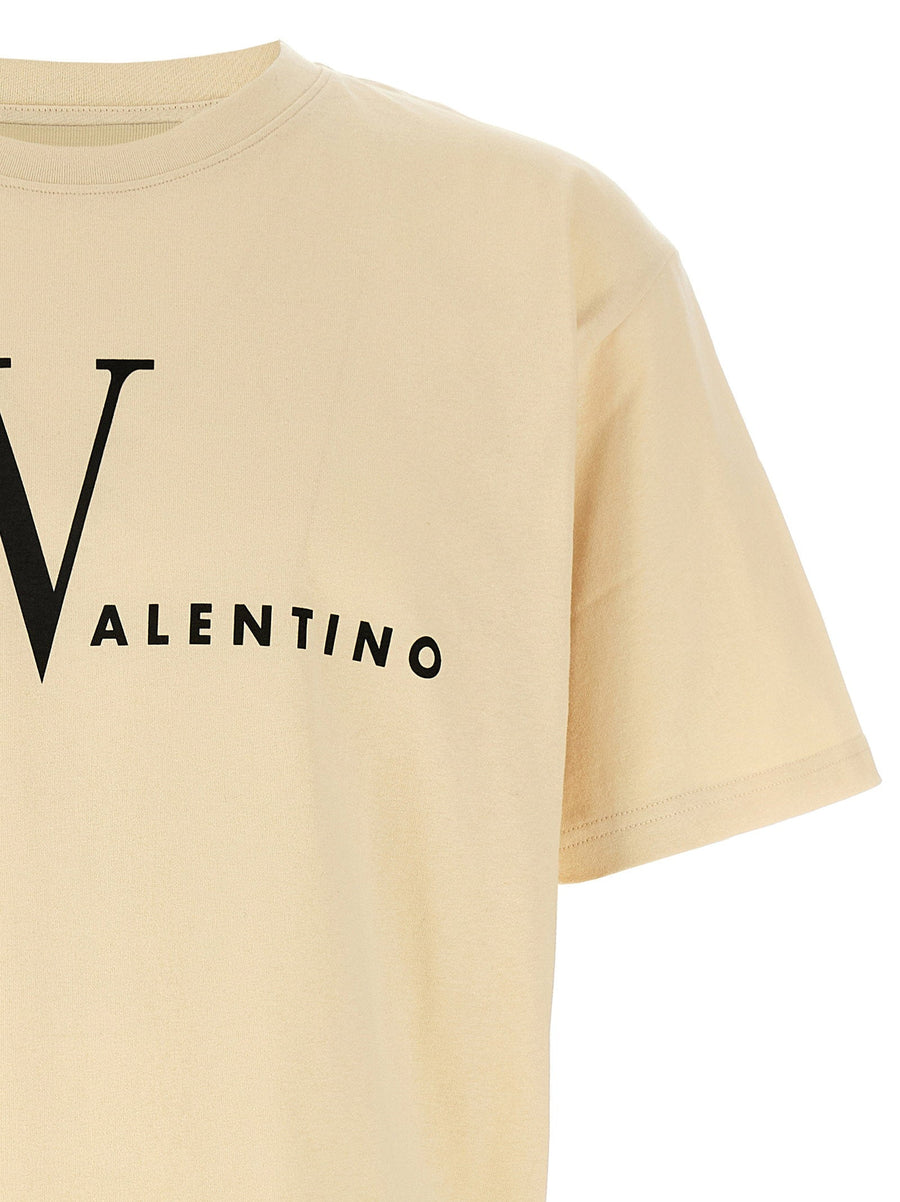 Valentino Garavani Made In Valentino T Shirt Men 100 Percent Cotton Beige Versatile Logo Print Crew Neck