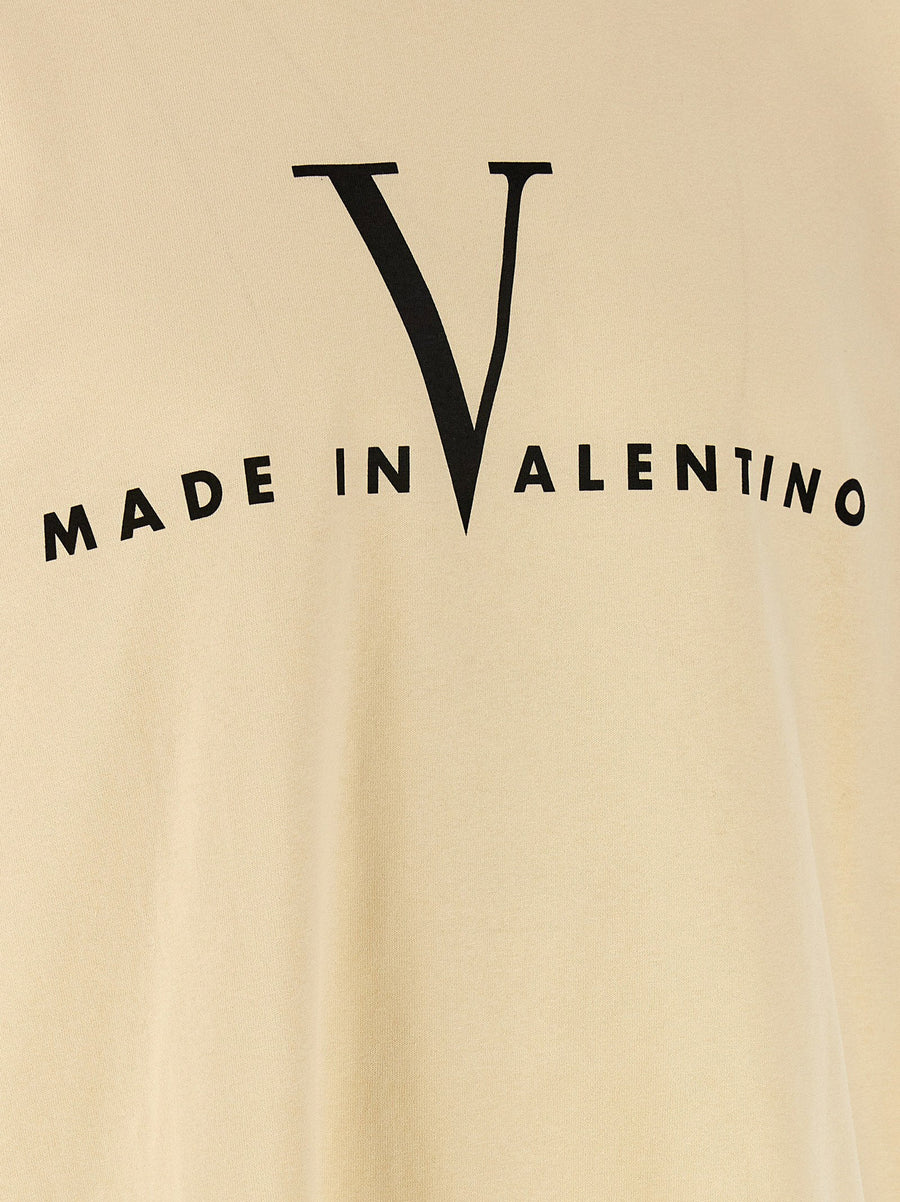 Valentino Garavani Made In Valentino T Shirt Men 100 Percent Cotton Beige Versatile Logo Print Crew Neck