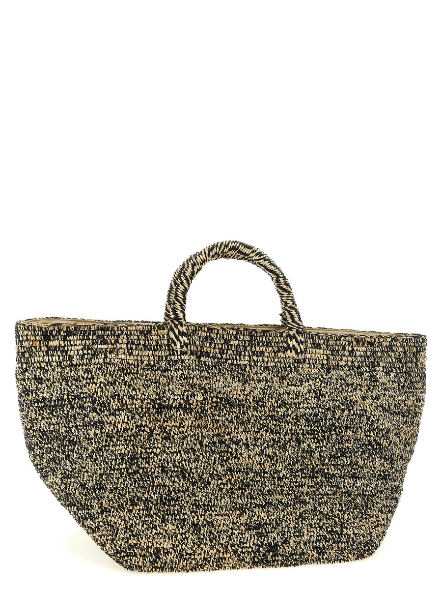 Ibeliv Handcrafted Raffia Shopping Bag Two Tone White Black For Women With Magnetic Closure And Cotton Lining