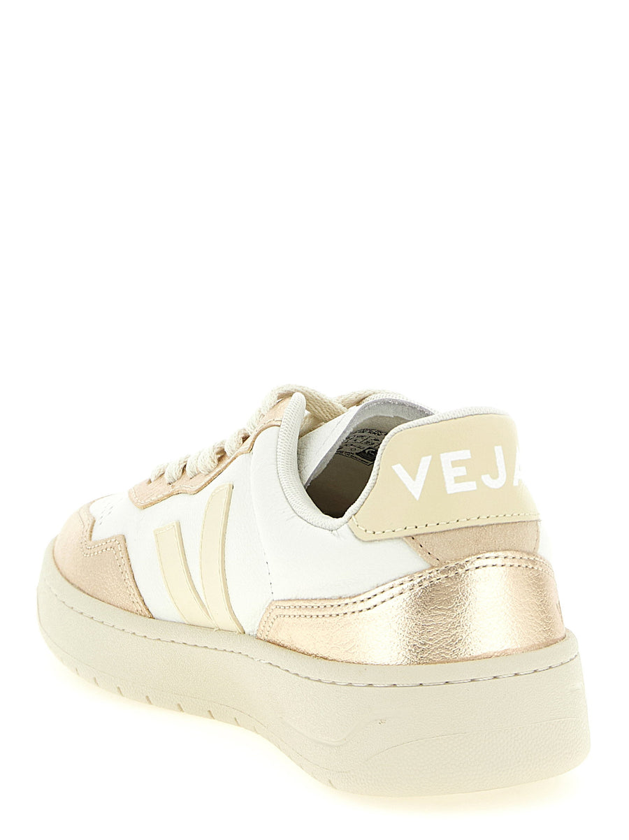Veja V-90 Organic Leather Sneakers For Women With Perforated Toe And Gold Detail