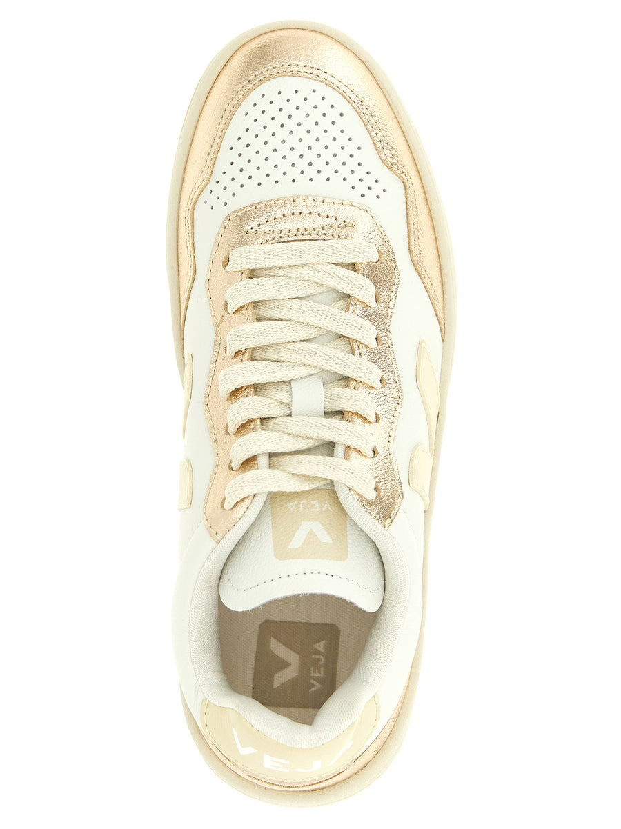 Veja V-90 Organic Leather Sneakers For Women With Perforated Toe And Gold Detail