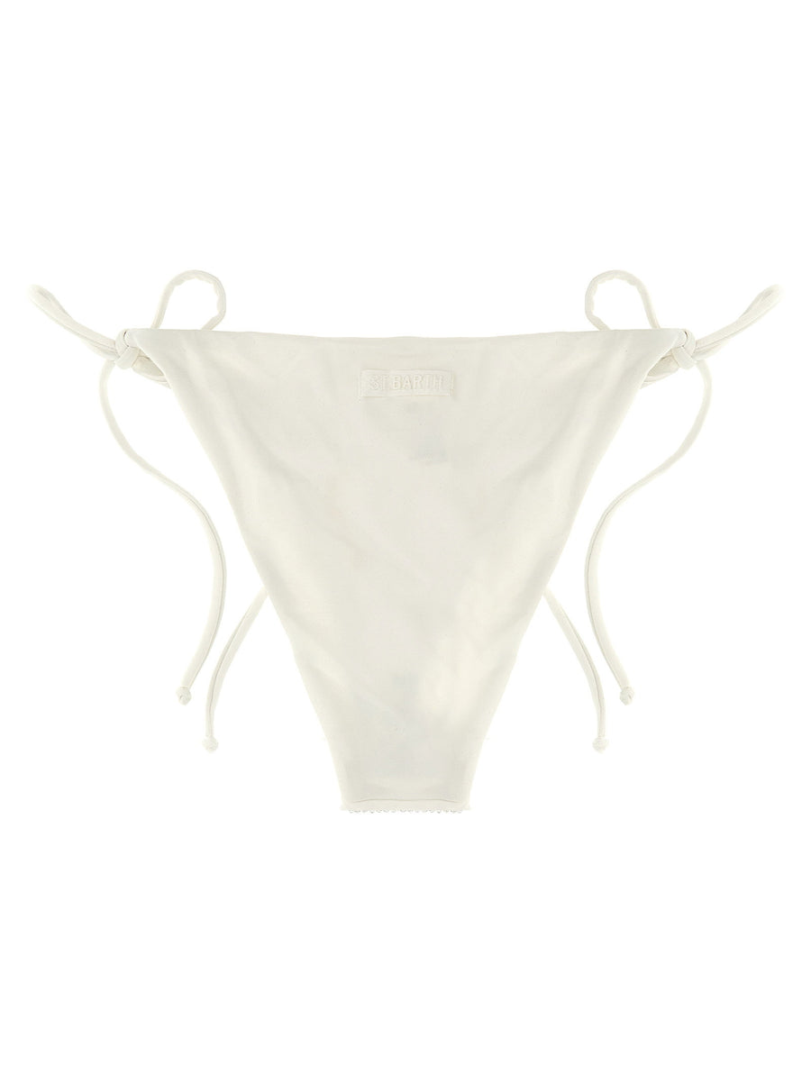 Mc2 Saint Barth Virgo High Cut Bikini Bottoms White Rhinestone Side Lace