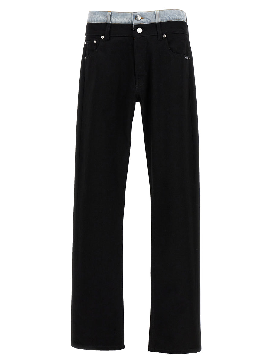 Vtmnts Double Waist Jeans For Men Black 100% Cotton Denim With Contrast Double Waist Detail And True-To-Size Fit