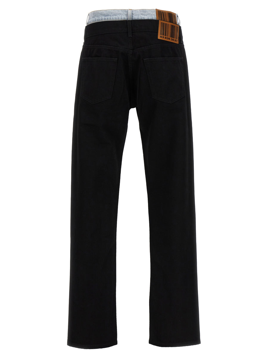Vtmnts Double Waist Jeans For Men Black 100% Cotton Denim With Contrast Double Waist Detail And True-To-Size Fit